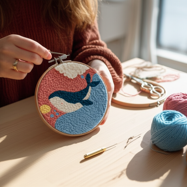 Cartoon Unicorn Dolphin Embroidery Patterns Punch Needle Kits Soft Yarn Needlework DIY Craft Kit - gallery 1