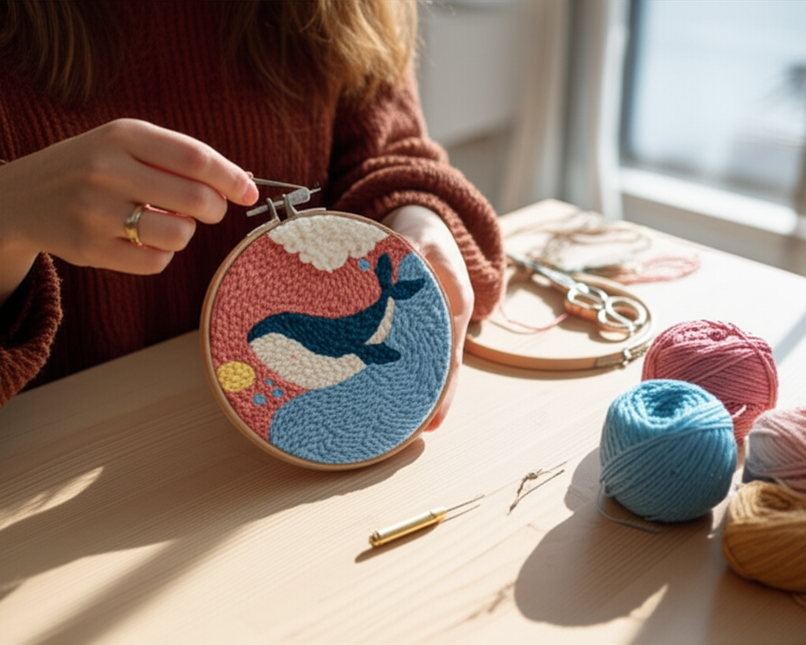 Cartoon Unicorn Dolphin Embroidery Patterns Punch Needle Kits Soft Yarn Needlework DIY Craft Kit - gallery 1