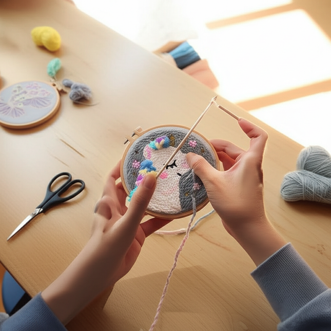 Cartoon Unicorn Dolphin Embroidery Patterns Punch Needle Kits Soft Yarn Needlework DIY Craft Kit - gallery 1