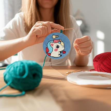 Cartoon Unicorn Dolphin Embroidery Patterns Punch Needle Kits Soft Yarn Needlework DIY Craft Kit - gallery 1