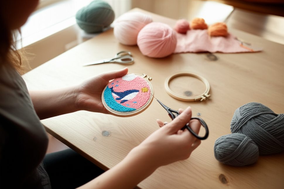 Cartoon Unicorn Dolphin Embroidery Patterns Punch Needle Kits Soft Yarn Needlework DIY Craft Kit - gallery 1