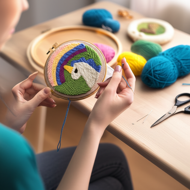 Cartoon Unicorn Dolphin Embroidery Patterns Punch Needle Kits Soft Yarn Needlework DIY Craft Kit - gallery 1