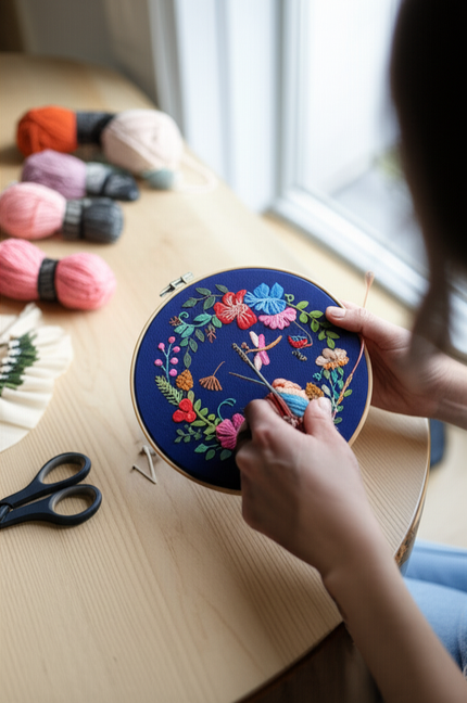 1PCS Embroidery Kit  Punch Needle Kit Simple Embroidery Kit Professional Flowers Pattern DIY Handmade Craft Set Cross Stitch - gallery 1