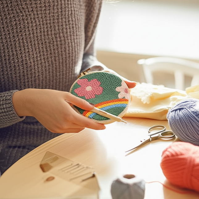 DIY Embroidery Kits For Beginner Craft Punch Needle Set Rug for Starter Kits with Stamped Sunflower Pattern Fabric Yarn Hoop - gallery 1