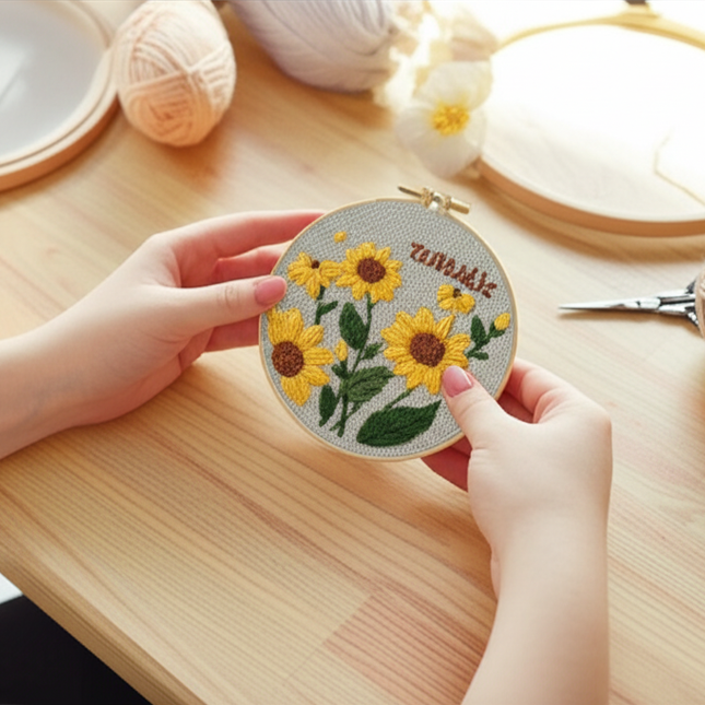 DIY Embroidery Kits For Beginner Craft Punch Needle Set Rug for Starter Kits with Stamped Sunflower Pattern Fabric Yarn Hoop - gallery 1