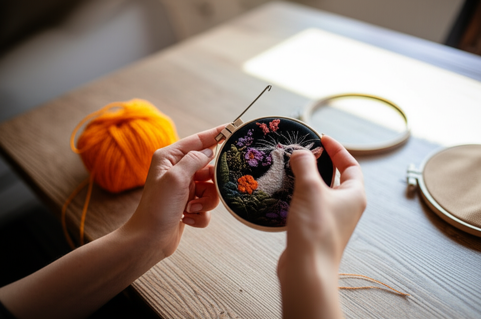 DIY Cat and Flower Embroidery Kit for Beginners Complete Handmade Cross Stitch Kit Mixing Colors Fabric Materials and Animal - gallery 1