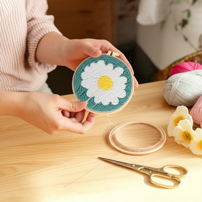 DIY Embroidery Kits For Beginner Craft Punch Needle Set Rug for Starter Kits with Stamped Sunflower Pattern Fabric Yarn Hoop - gallery 1