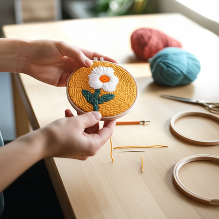 DIY Embroidery Kits For Beginner Craft Punch Needle Set Rug for Starter Kits with Stamped Sunflower Pattern Fabric Yarn Hoop - gallery 1