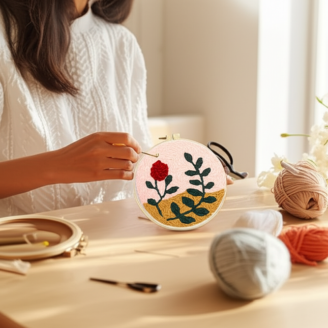 DIY Embroidery Kits For Beginner Craft Punch Needle Set Rug for Starter Kits with Stamped Sunflower Pattern Fabric Yarn Hoop - gallery 1