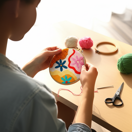 DIY Embroidery Kits For Beginner Craft Punch Needle Set Rug for Starter Kits with Stamped Sunflower Pattern Fabric Yarn Hoop - gallery 1