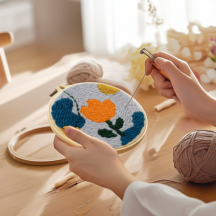 DIY Embroidery Kits For Beginner Craft Punch Needle Set Rug for Starter Kits with Stamped Sunflower Pattern Fabric Yarn Hoop - gallery 1