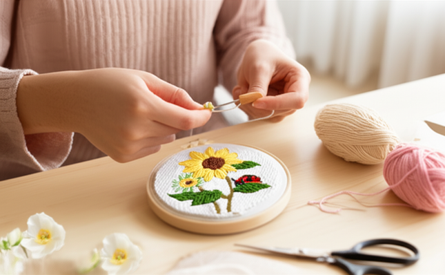 DIY Embroidery Kits For Beginner Craft Punch Needle Set Rug for Starter Kits with Stamped Sunflower Pattern Fabric Yarn Hoop - gallery 1