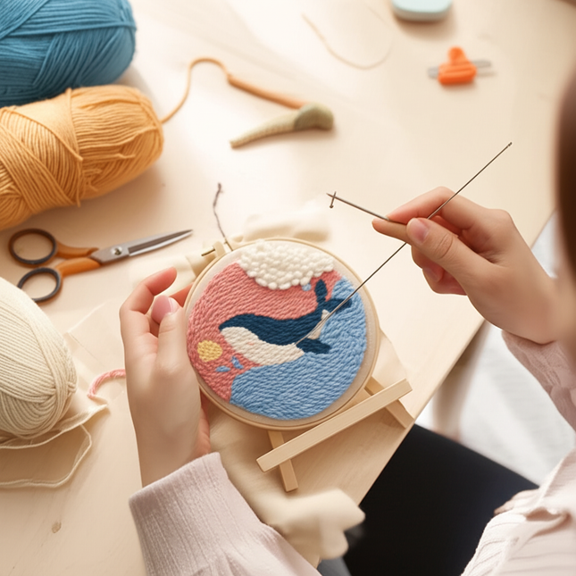 ﻿ Punch Poke Needle Embroidery Starter Kits Craft Dolphin Swan Flamingo Kids Children Funny Easy DIY Needlework Set For Beginner - gallery 1