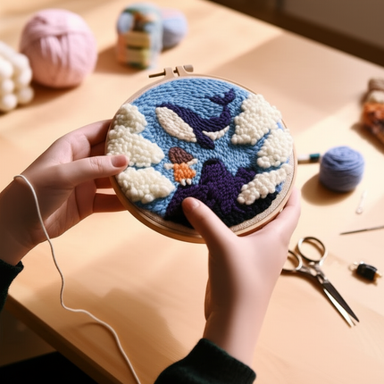 ﻿ Punch Poke Needle Embroidery Starter Kits Craft Dolphin Swan Flamingo Kids Children Funny Easy DIY Needlework Set For Beginner - gallery 1