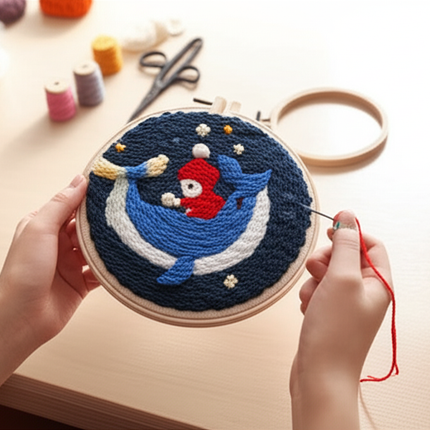 ﻿ Punch Poke Needle Embroidery Starter Kits Craft Dolphin Swan Flamingo Kids Children Funny Easy DIY Needlework Set For Beginner - gallery 1