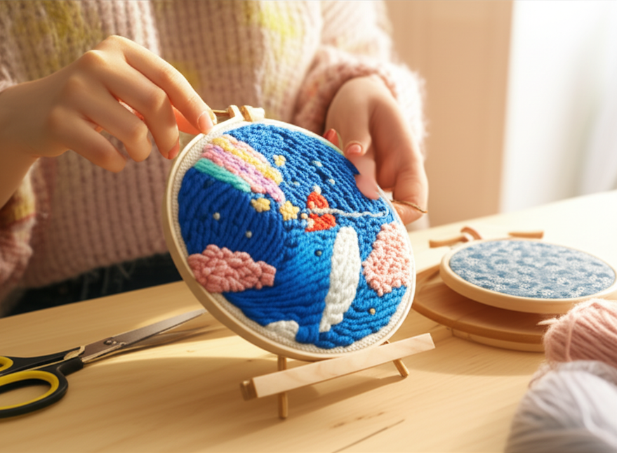  Punch Poke Needle Embroidery Starter Kits Craft Dolphin Swan Flamingo Kids Children Funny Easy DIY Needlework Set For Beginner - gallery 1