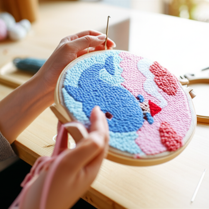 ﻿ Punch Poke Needle Embroidery Starter Kits Craft Dolphin Swan Flamingo Kids Children Funny Easy DIY Needlework Set For Beginner - gallery 1
