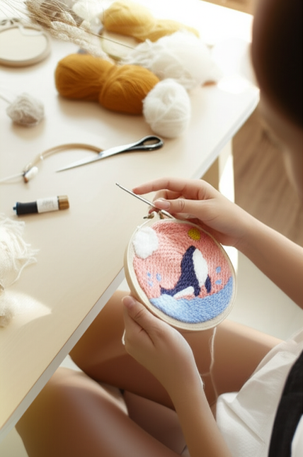  Punch Poke Needle Embroidery Starter Kits Craft Dolphin Swan Flamingo Kids Children Funny Easy DIY Needlework Set For Beginner - gallery 1