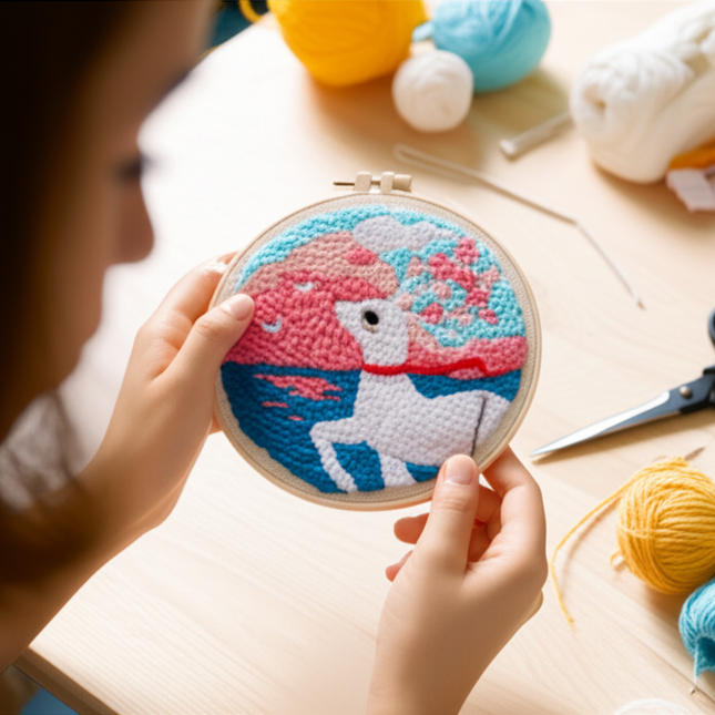 ﻿ Punch Poke Needle Embroidery Starter Kits Craft Dolphin Swan Flamingo Kids Children Funny Easy DIY Needlework Set For Beginner - gallery 1