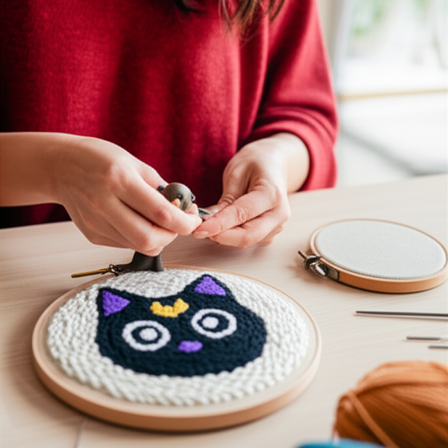 GATYZTORY punch needle embroidery set kit Cat Cute Animal Picture Cross stitch kits Embroidery frame crafts for adults Diy Gift - gallery 1