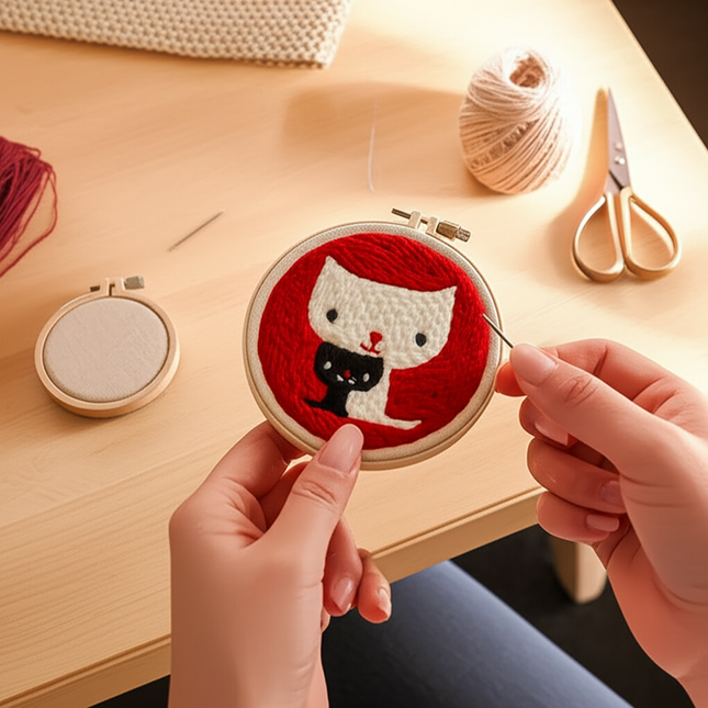 GATYZTORY punch needle embroidery set kit Cat Cute Animal Picture Cross stitch kits Embroidery frame crafts for adults Diy Gift - gallery 1