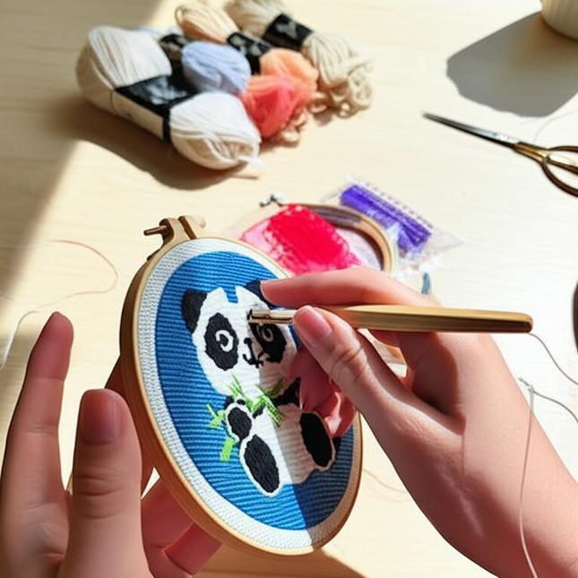 CHENISTORY Punch Needle Embroidery Kit Cartoon Animal Starter Set  For Adult Beginner Funny Kit Needlework DIY Craft - gallery 1