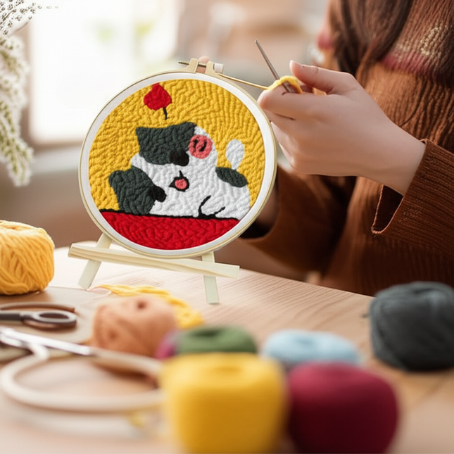 CHENISTORY Punch Needle Embroidery Kit Cartoon Animal Starter Set  For Adult Beginner Funny Kit Needlework DIY Craft - gallery 1