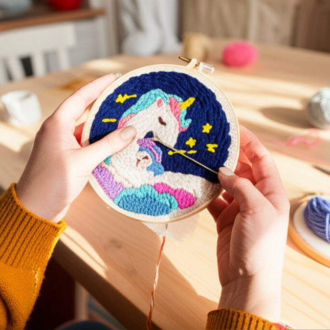 CHENISTORY Punch Needle Embroidery Kit Cartoon Animal Starter Set  For Adult Beginner Funny Kit Needlework DIY Craft - gallery 1