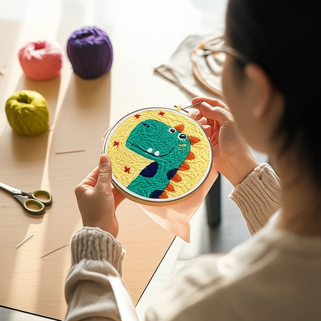CHENISTORY Punch Needle Embroidery Kit Cartoon Animal Starter Set  For Adult Beginner Funny Kit Needlework DIY Craft - gallery 1