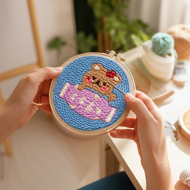 CHENISTORY Punch Needle Embroidery Kit Cartoon Animal Starter Set  For Adult Beginner Funny Kit Needlework DIY Craft - gallery 1