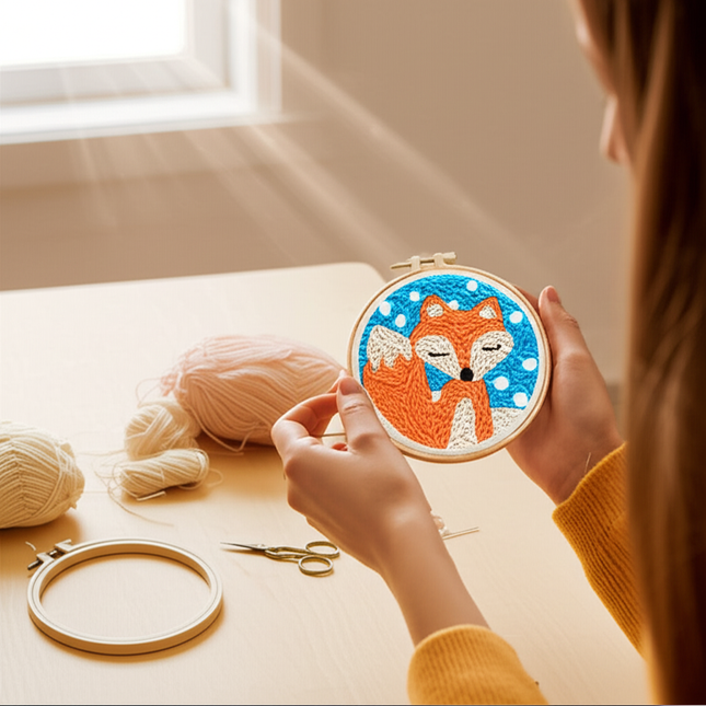 CHENISTORY Punch Needle Embroidery Kit Cartoon Animal Starter Set  For Adult Beginner Funny Kit Needlework DIY Craft - gallery 1