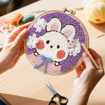 CHENISTORY Punch Needle Embroidery Kit Cartoon Animal Starter Set  For Adult Beginner Funny Kit Needlework DIY Craft - gallery 1