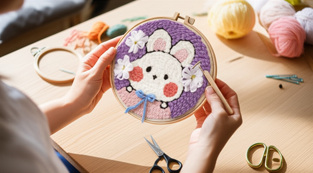 CHENISTORY Punch Needle Embroidery Kit Cartoon Animal Starter Set  For Adult Beginner Funny Kit Needlework DIY Craft - gallery 1