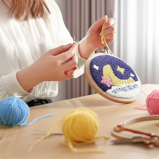 Rainbow Embroidery Kit for Beginner Punch Needle  Starter Set DIY Craft Set Rug Hooking Tool With Threader Fabric Wool Yarn - gallery 1