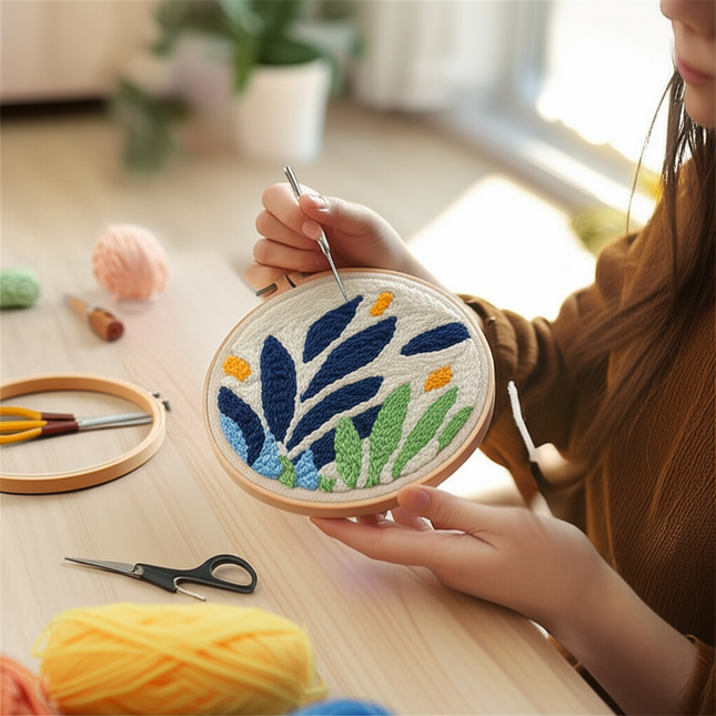 Rainbow Embroidery Kit for Beginner Punch Needle  Starter Set DIY Craft Set Rug Hooking Tool With Threader Fabric Wool Yarn - gallery 1