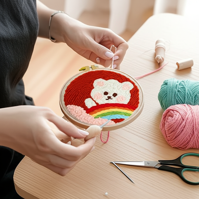 Rainbow Embroidery Kit for Beginner Punch Needle  Starter Set DIY Craft Set Rug Hooking Tool With Threader Fabric Wool Yarn - gallery 1