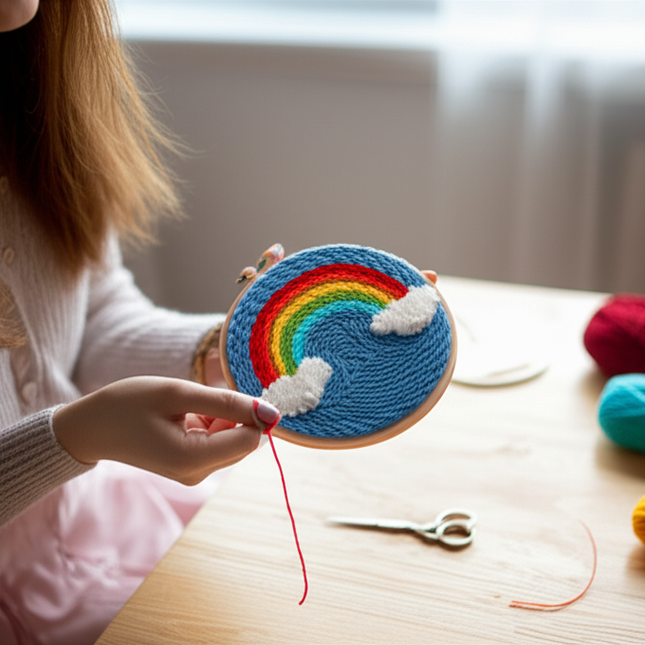 Rainbow Embroidery Kit for Beginner Punch Needle  Starter Set DIY Craft Set Rug Hooking Tool With Threader Fabric Wool Yarn - gallery 1