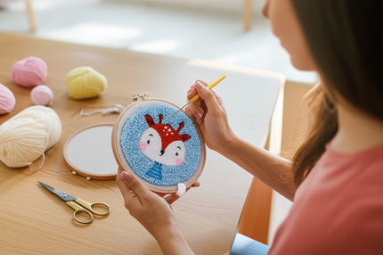 Rainbow Embroidery Kit for Beginner Punch Needle  Starter Set DIY Craft Set Rug Hooking Tool With Threader Fabric Wool Yarn - gallery 1