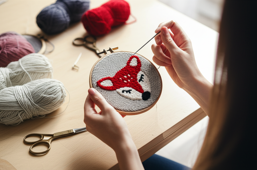 Cute Cartoon Animal Punch Needle Embroidery Kit for Beginners Soft Yarn Needlework Embroidery Set Home Decor - gallery 1