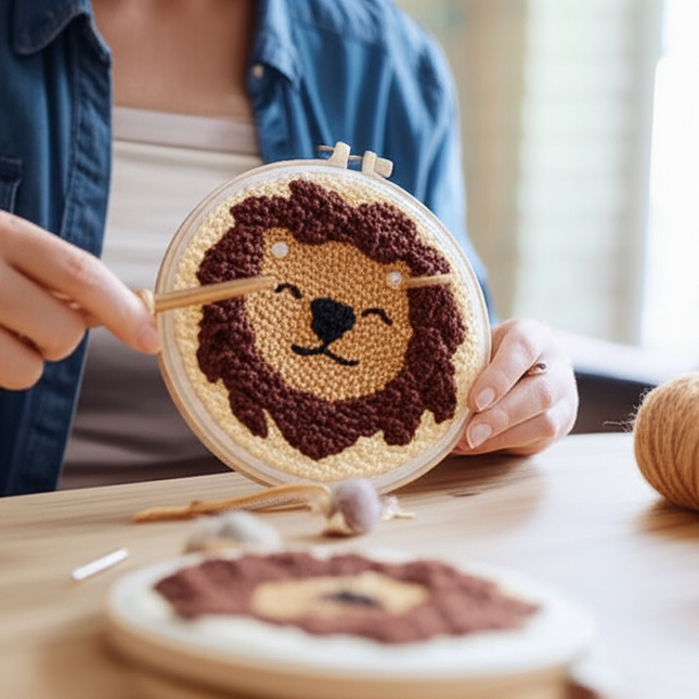 Cute Cartoon Animal Punch Needle Embroidery Kit for Beginners Soft Yarn Needlework Embroidery Set Home Decor - gallery 1