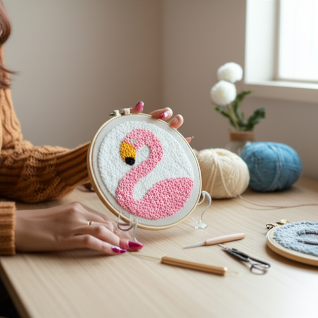 Cute Cartoon Animal Punch Needle Embroidery Kit for Beginners Soft Yarn Needlework Embroidery Set Home Decor - gallery 1