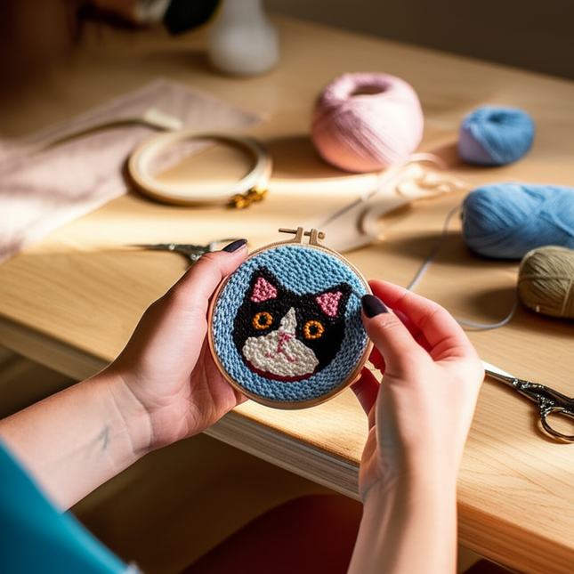 Cute Cartoon Animal Punch Needle Embroidery Kit for Beginners Soft Yarn Needlework Embroidery Set Home Decor - gallery 1