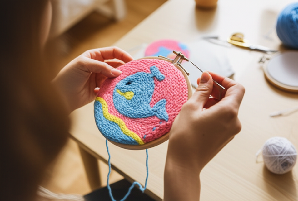 Cute Cartoon Animal Punch Needle Embroidery Kit for Beginners Soft Yarn Needlework Embroidery Set Home Decor - gallery 1