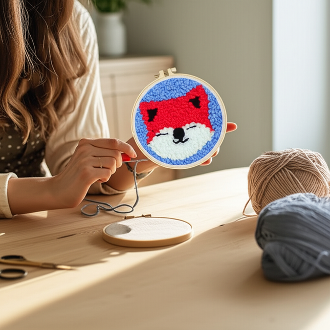 Cute Cartoon Animal Punch Needle Embroidery Kit for Beginners Soft Yarn Needlework Embroidery Set Home Decor - gallery 1