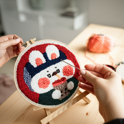 20x20cm Punch Needle Embroidery Starter Kits Rabbit Pattern for Adults Beginners Handcraft Punch Needle Kits with Embroidery - gallery 1