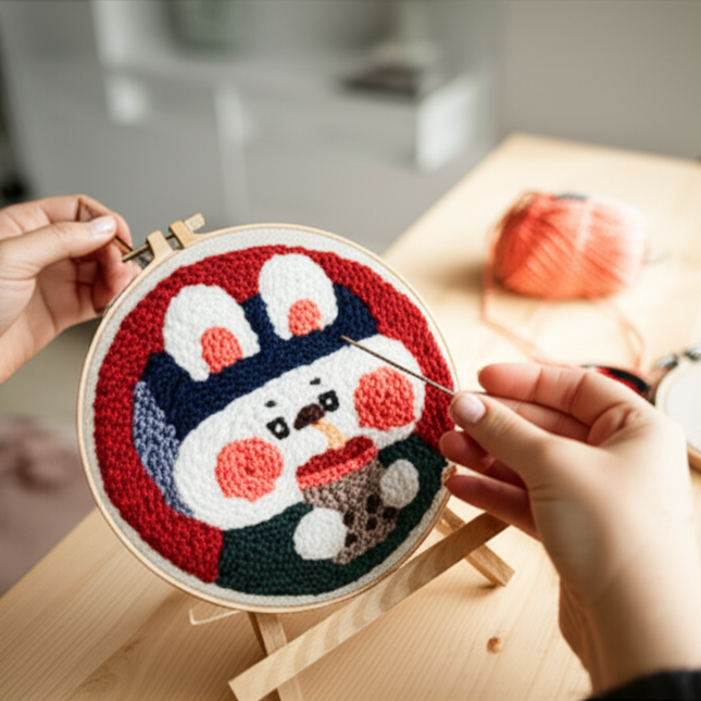 20x20cm Punch Needle Embroidery Starter Kits Rabbit Pattern for Adults Beginners Handcraft Punch Needle Kits with Embroidery - gallery 1