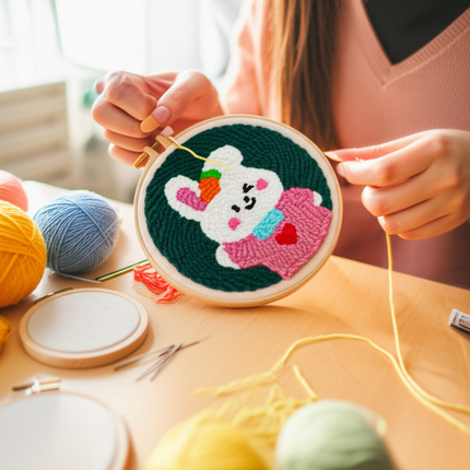 20x20cm Punch Needle Embroidery Starter Kits Rabbit Pattern for Adults Beginners Handcraft Punch Needle Kits with Embroidery - gallery 1