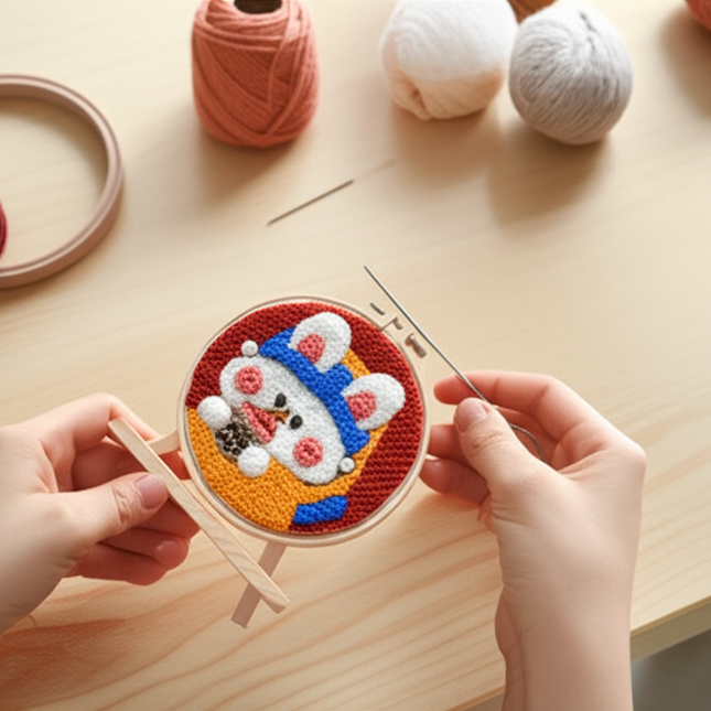 20x20cm Punch Needle Embroidery Starter Kits Rabbit Pattern for Adults Beginners Handcraft Punch Needle Kits with Embroidery - gallery 1