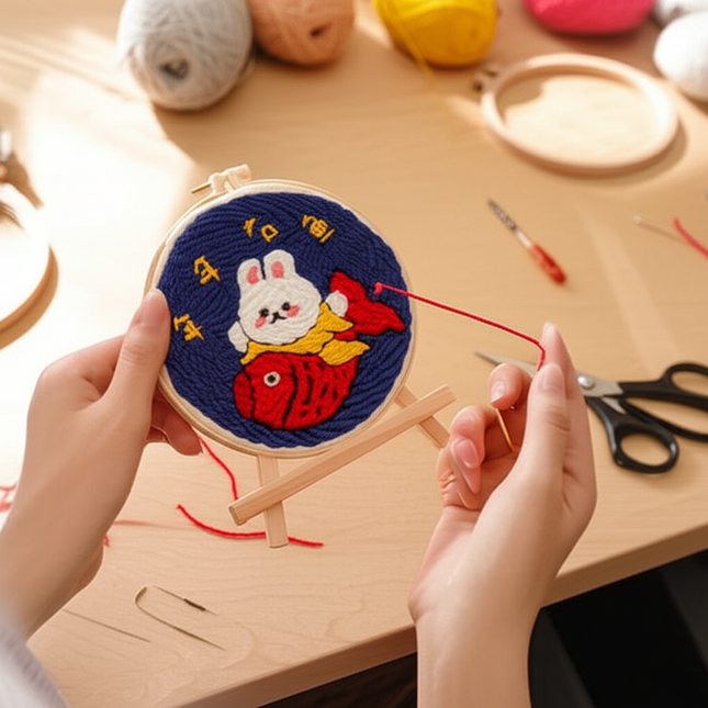20x20cm Punch Needle Embroidery Starter Kits Rabbit Pattern for Adults Beginners Handcraft Punch Needle Kits with Embroidery - gallery 1