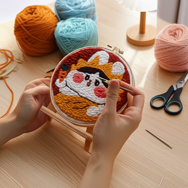 20x20cm Punch Needle Embroidery Starter Kits Rabbit Pattern for Adults Beginners Handcraft Punch Needle Kits with Embroidery - gallery 1